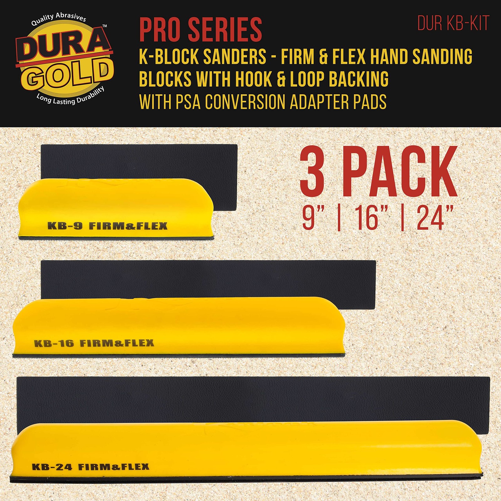 Dura-Gold Pro Series K-Block Sander Firm & Flex Hand Sanding Block Kit, 9″, 1…