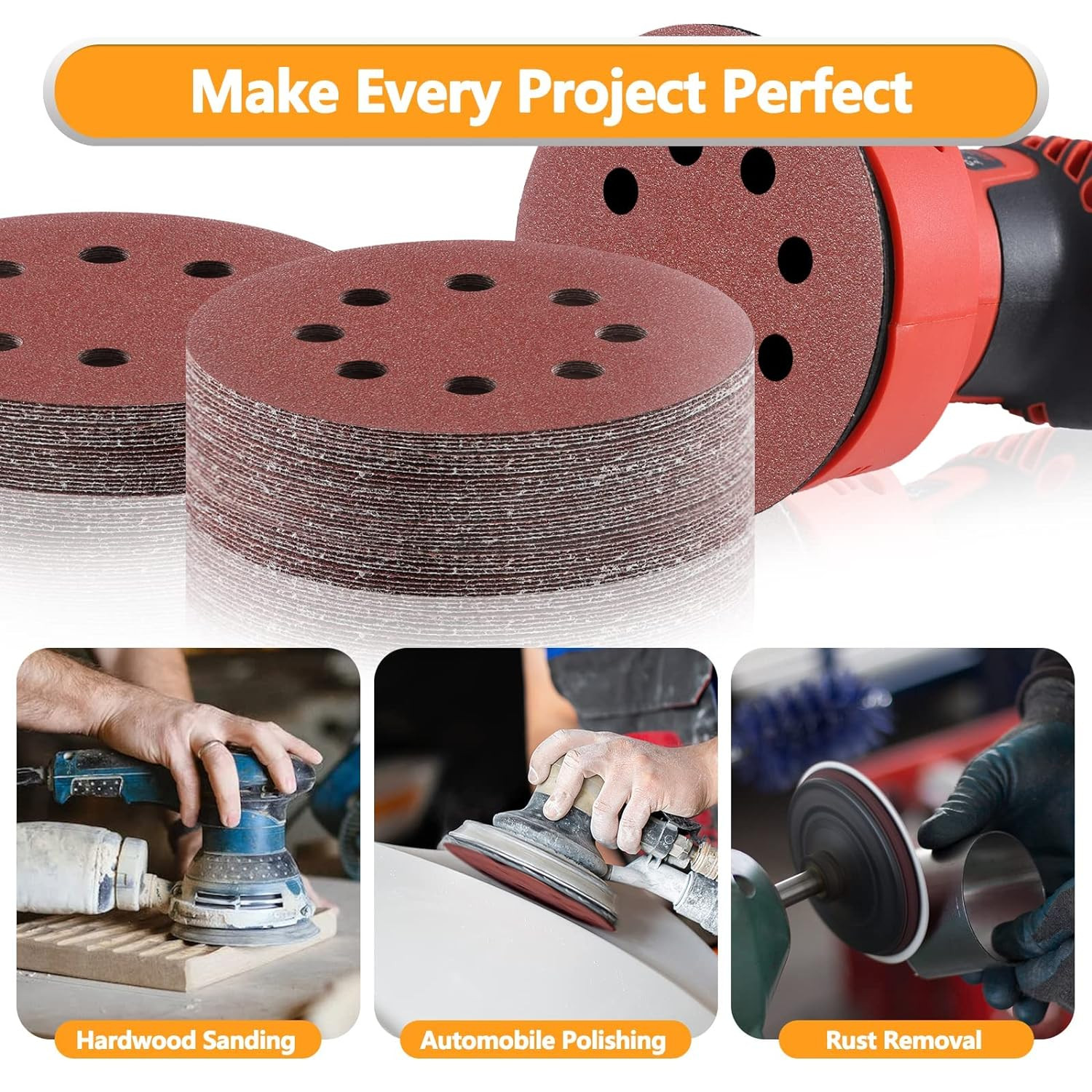 5 Inch Hook Loop Sanding Discs 8-Hole Hook Sanding Discs 40-1000 Grit For Sander