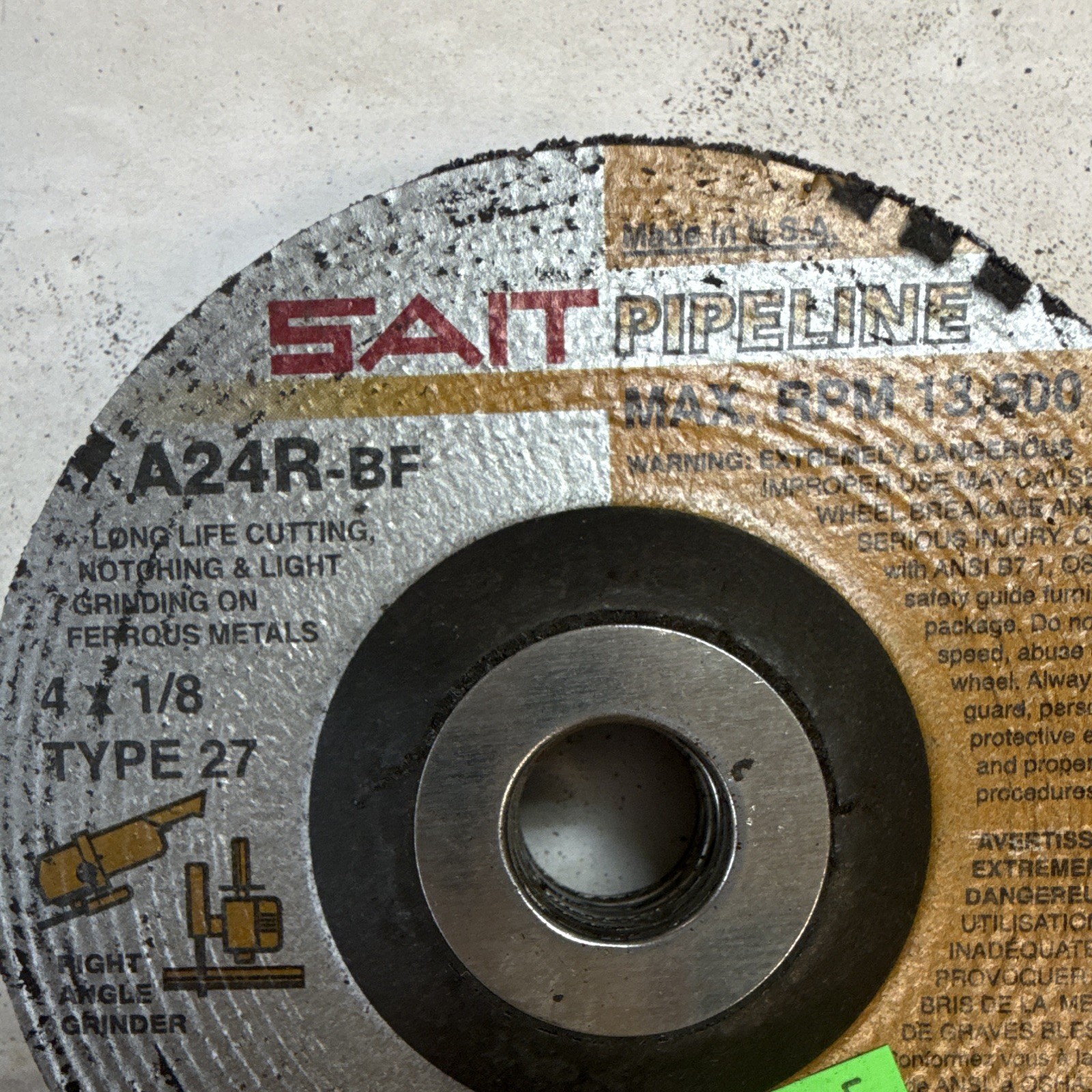 SAIT Pipeline A24R-BF T27 Grinding Wheel 4in x 1/8in 13500 RPM 22015 Lot of 5