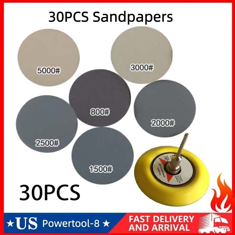 30Pcs 3Inch 75mm Waterproof Round Sander Sandpaper 6mm Shank Disk Sand Sheets