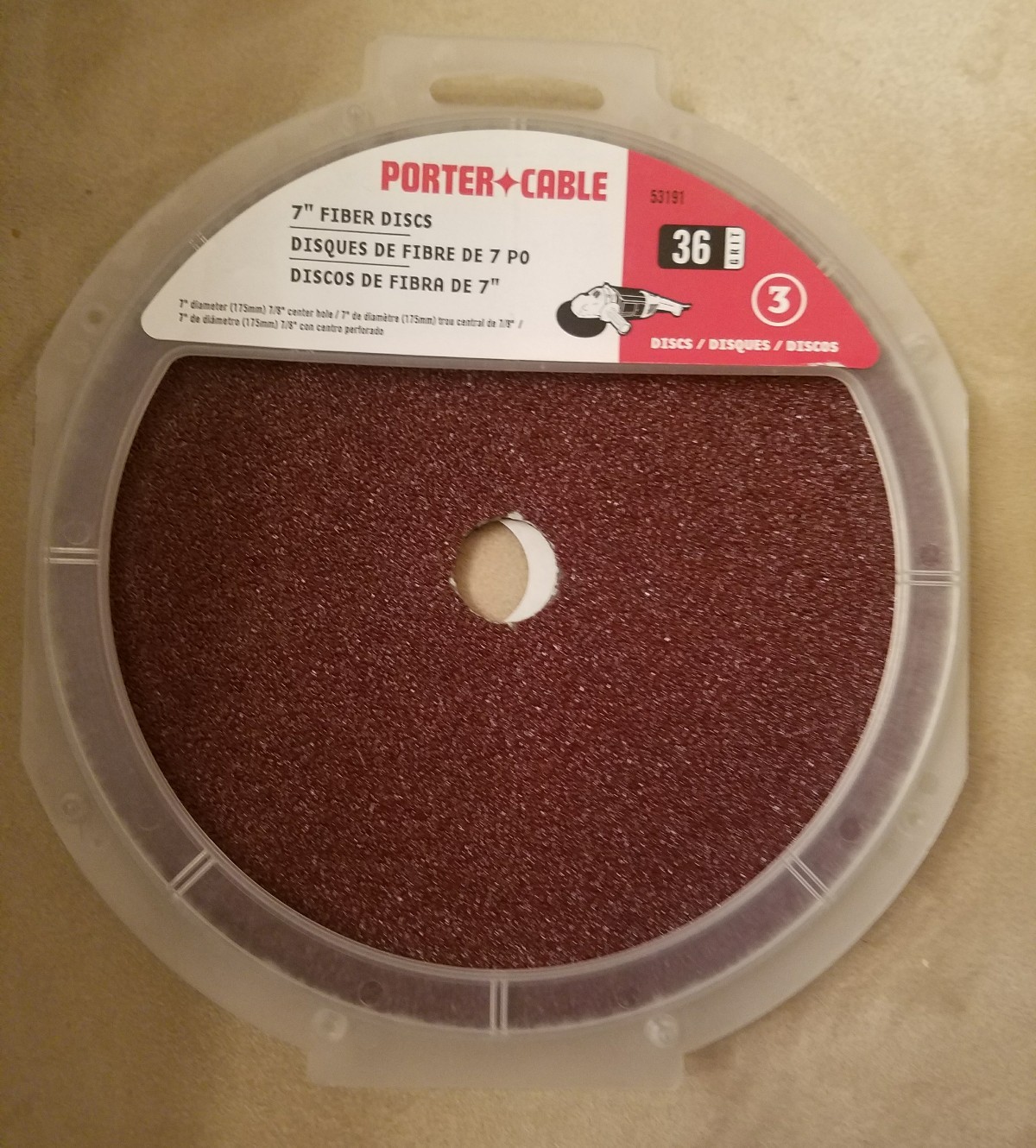 PORTER CABLE 53191 PACK OF 3 PZ 7″ FIBER DISCS GRIT 36