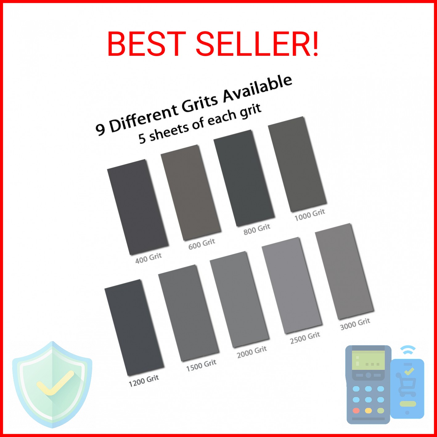 45Pcs Wet Dry Sandpaper, 400/600/ 800/1000/ 1200/1500/ 2000/2500/ 3000 Grit Asso