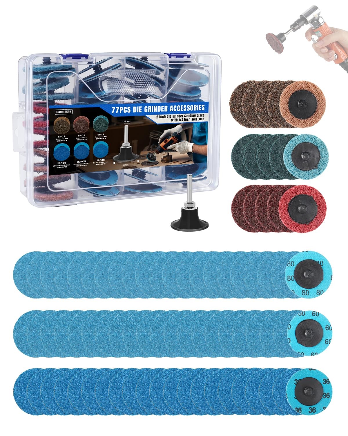 77 PCS 2 Inch Zirconia Sanding Discs, 1/4 Roll Lock Quick 2 inches