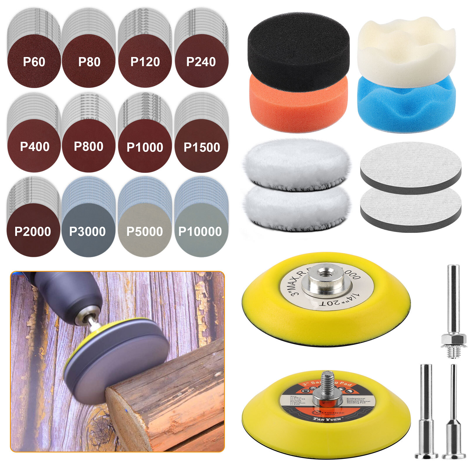 133PCS 60-10000 Grit 3″ Sanding Disc Wet Dry Sandpaper Polishing Pads for Drill