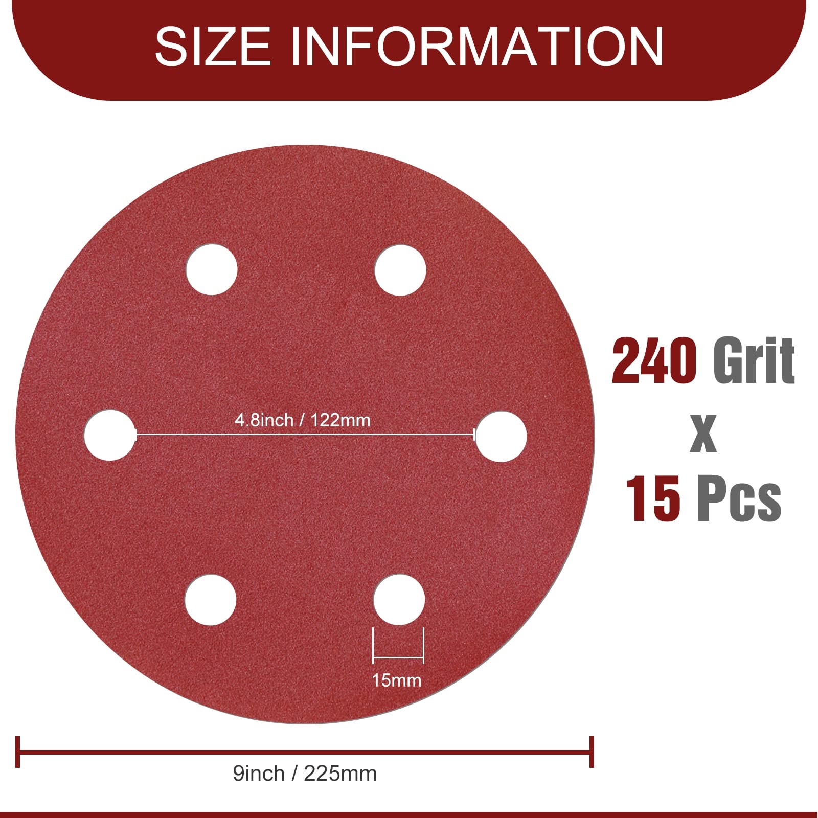 9 Inch Sandpaper Discs 6 Hole 240 Grit Hook Loop for Drywall Sander 15PCS