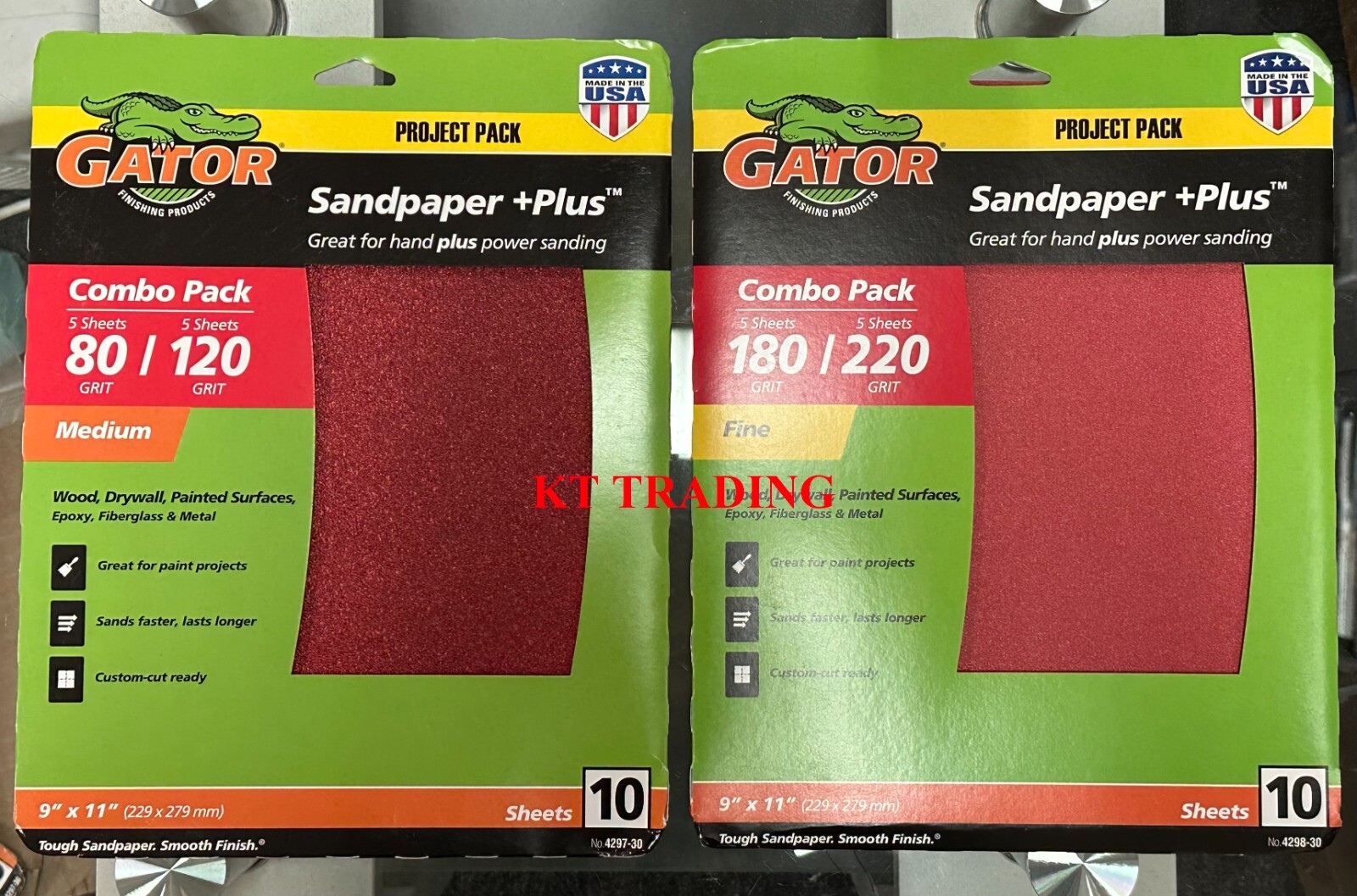 (10-Pk) GATOR 9″x11″ POWER SANDING Sandpaper +Plus for Wood Metal Paint USA MADE