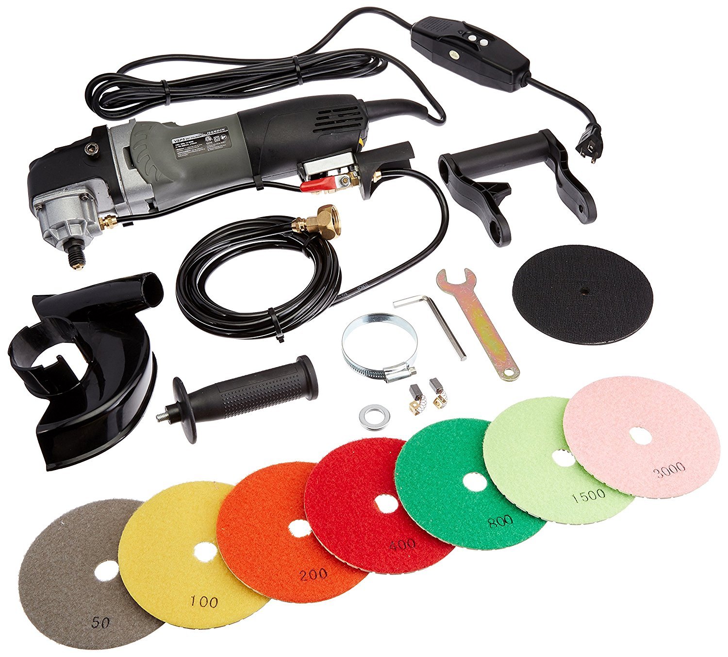 Variable Speed Polisher 5″ Concrete and Stone Wet Polishing Kit w/ Diamond Pads