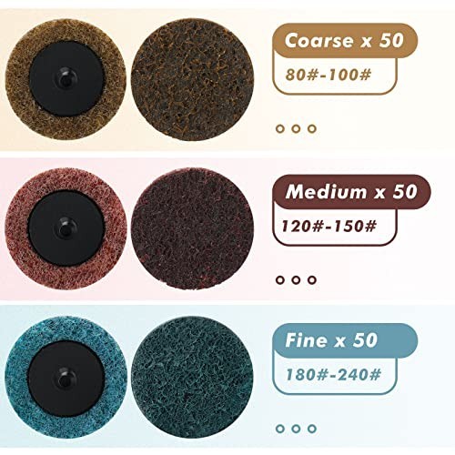 150 Pcs 2″ Surface Conditioning Sanding Discs – Quick Change Fine Medium Coarse