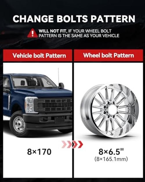 8×170 to 8×6.5 Wheel Adapters for Ram 2500 Wheels on F-250 F 8×170 to 8×165.1