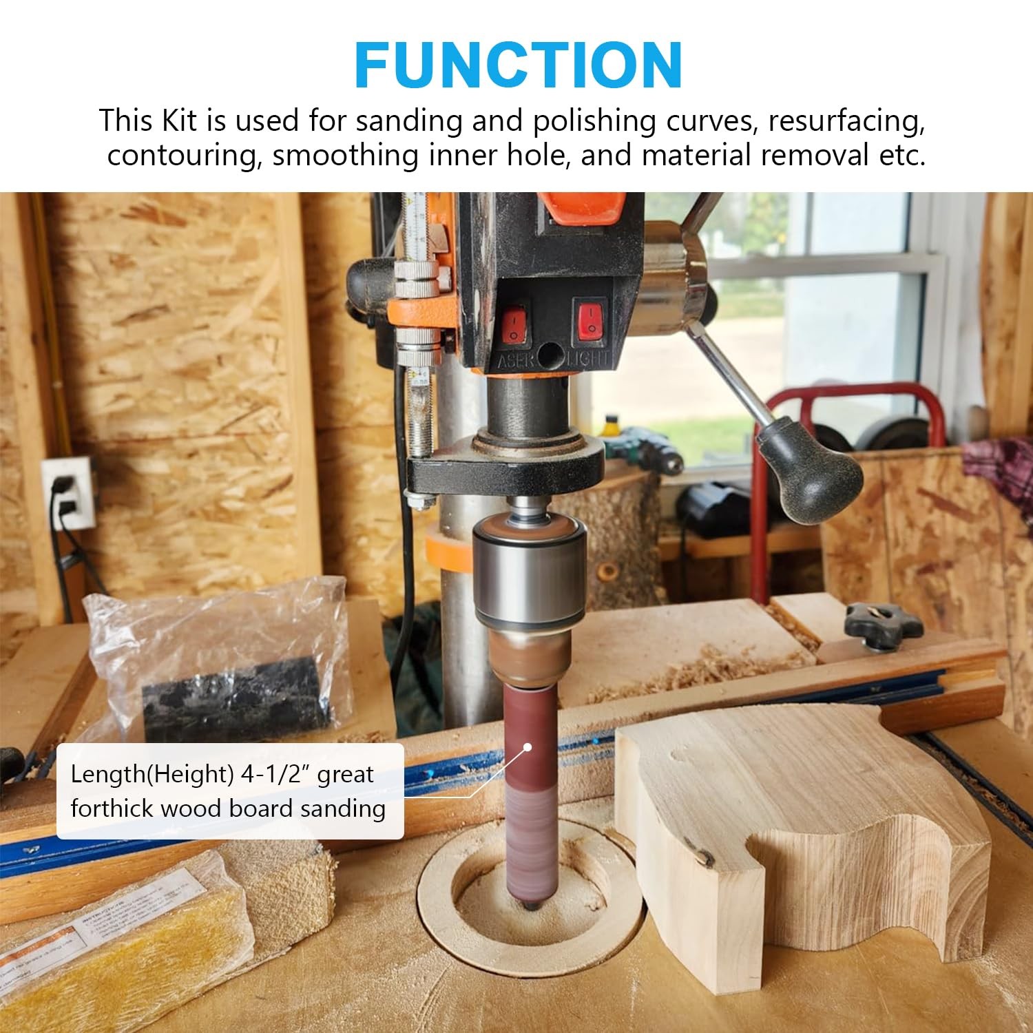 Spindle Sander Adaptor 4-1/2″ x 1/2″ with Rubber Sanding Drum Kit OD 3/4″, 1″…