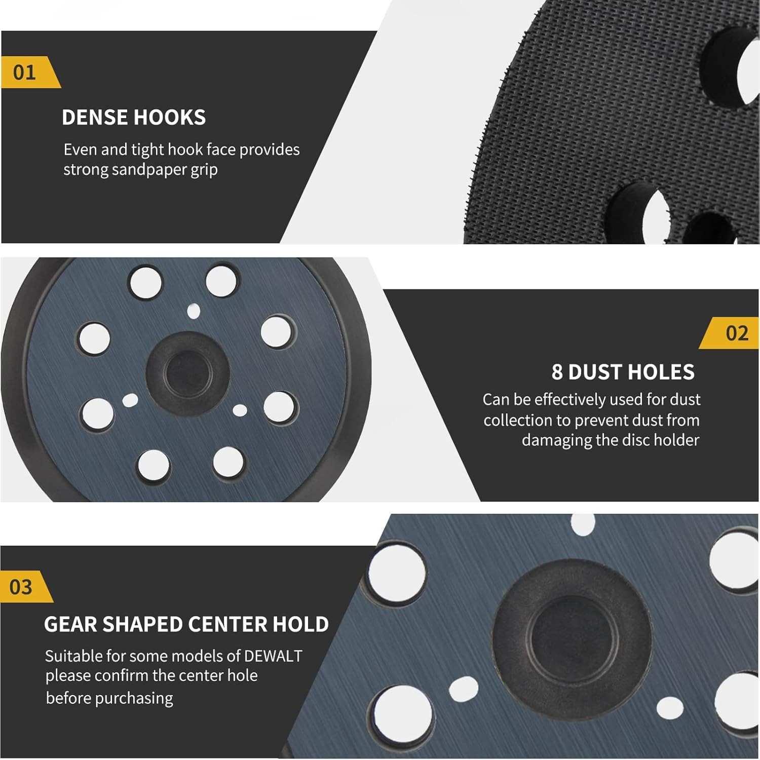 For Dewalt, Makita, Porter Cable 5 inch Orbital Sander Replacement Pad Hook Loop
