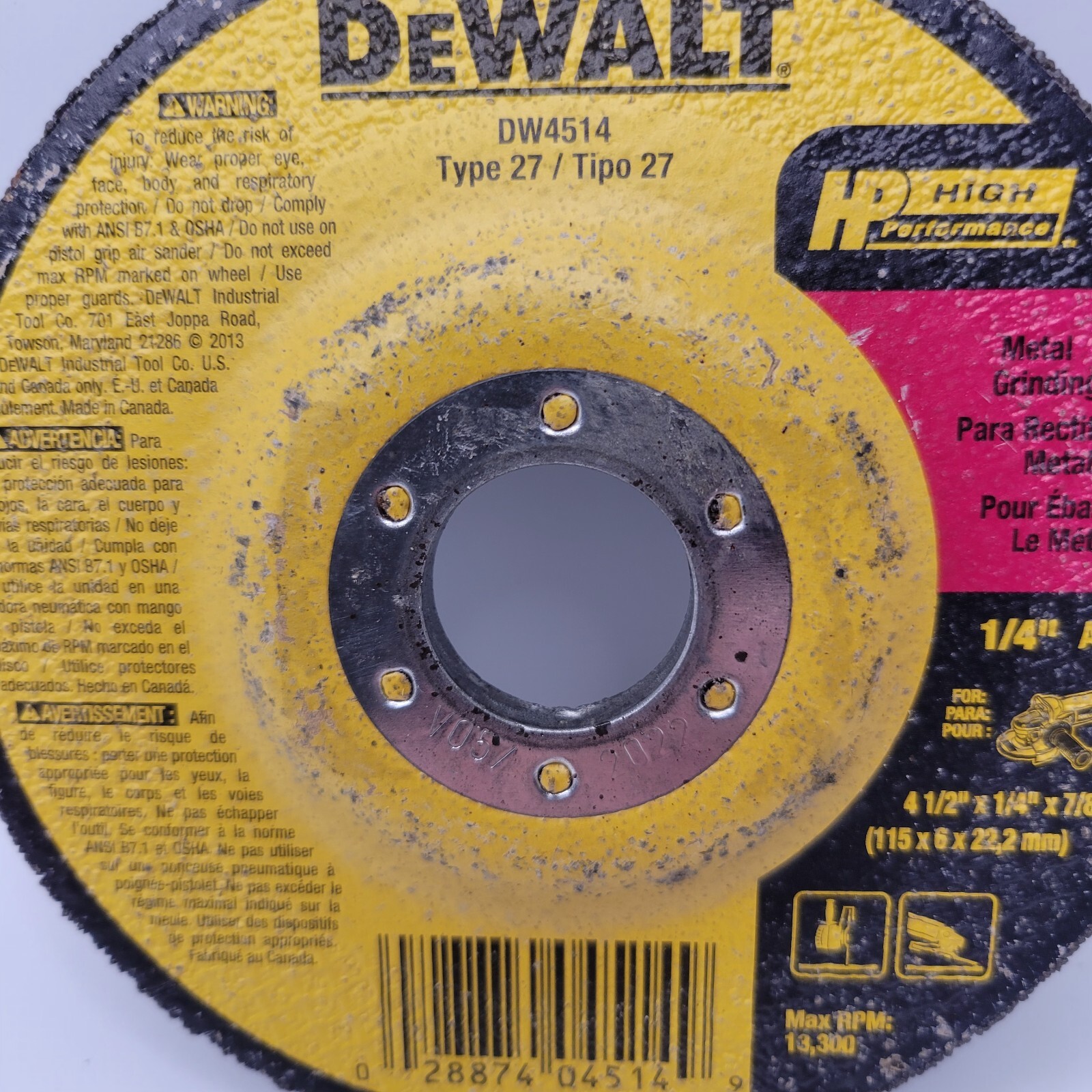DeWalt DW4514 4-1/2″ x 1/4″ x 7/8″ General Purpose Metal Wheel,5 Pack (Open Box)