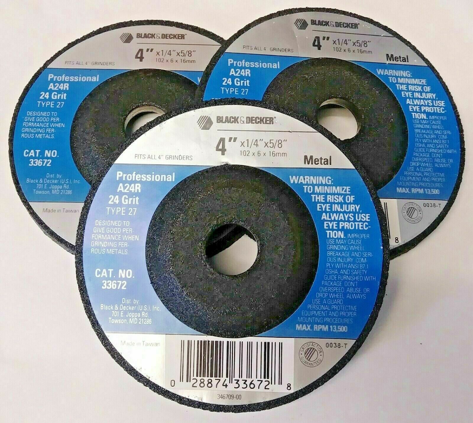 Black & Decker 33672 Blue 4″ x 1/4″ x 5/8″ Metal Grinding Wheel Type 27 (3pcs)