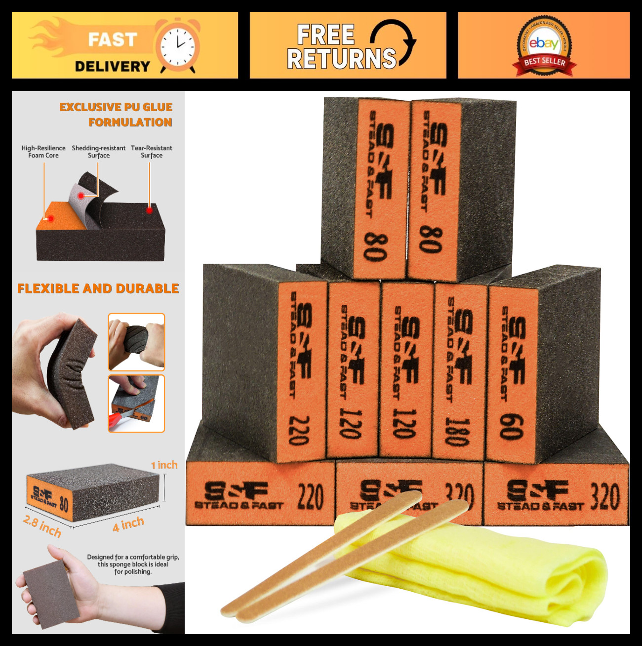 10 Pcs Sanding Block Set with Tack Cloth – Coarse to Fine Grit Sanding Sponges f
