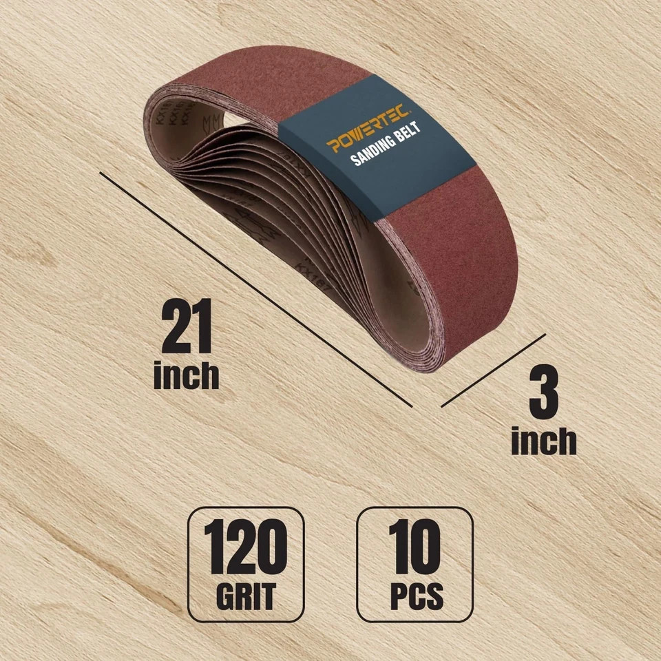3 X 21 Inch Sanding Belts, 10PK, 120 Grits Aluminum Oxide Sandpaper, 3X21 Sandin