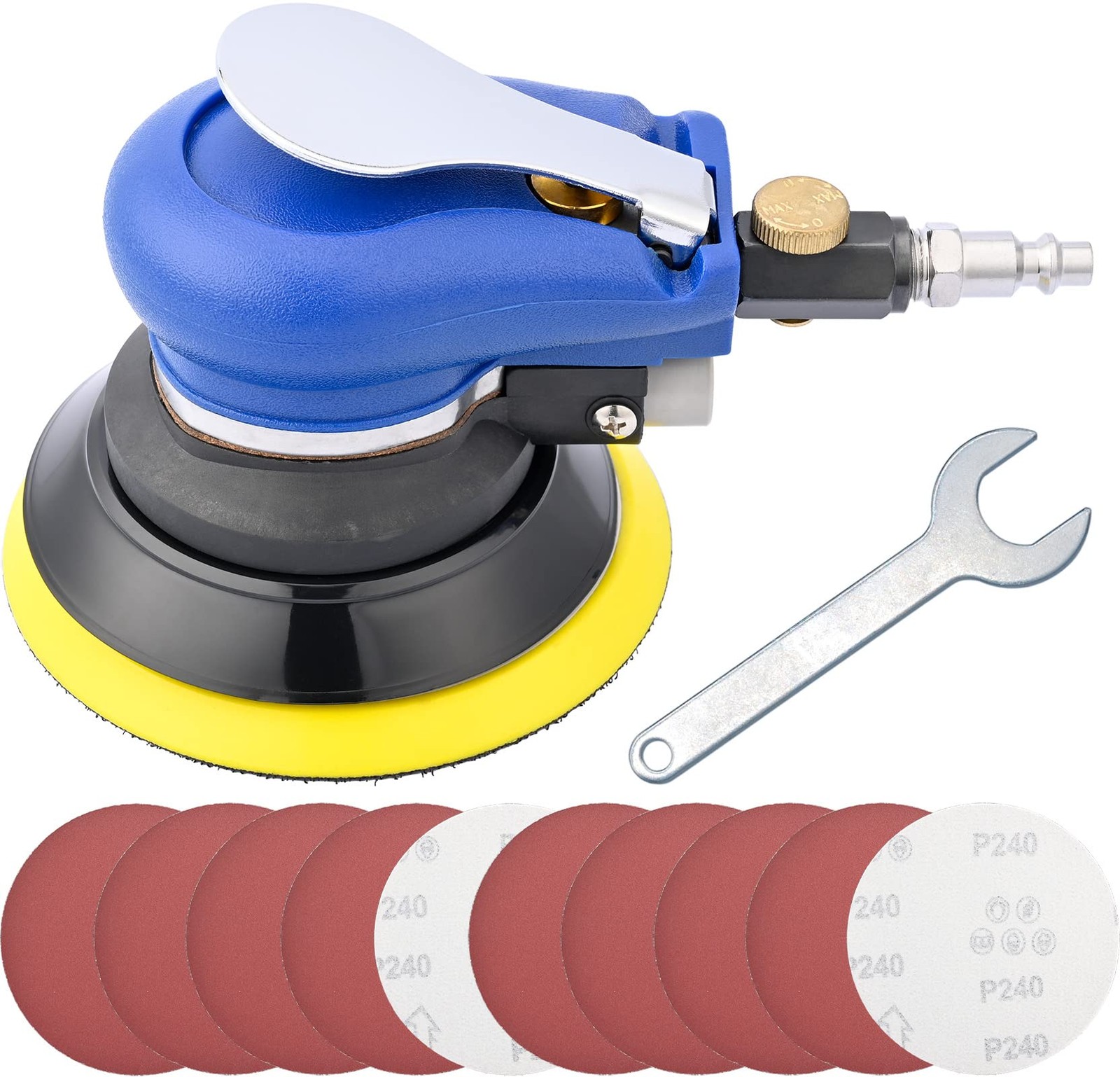 5 Inch Air Random Orbital Sander, Pneumatic Palm Sander tool with 10 Pcs…