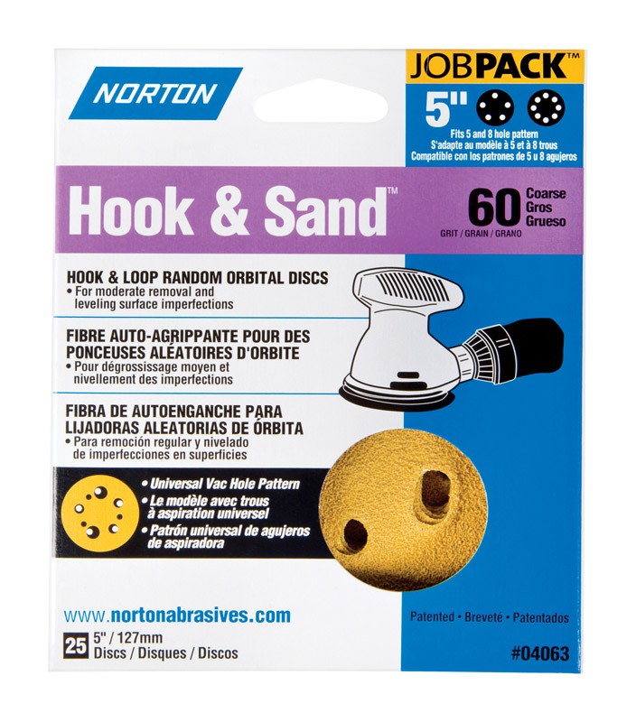 Norton 7660704063 60-Grit Aluminum Oxide Coarse Hook & Loop Sanding Disc 5 in.