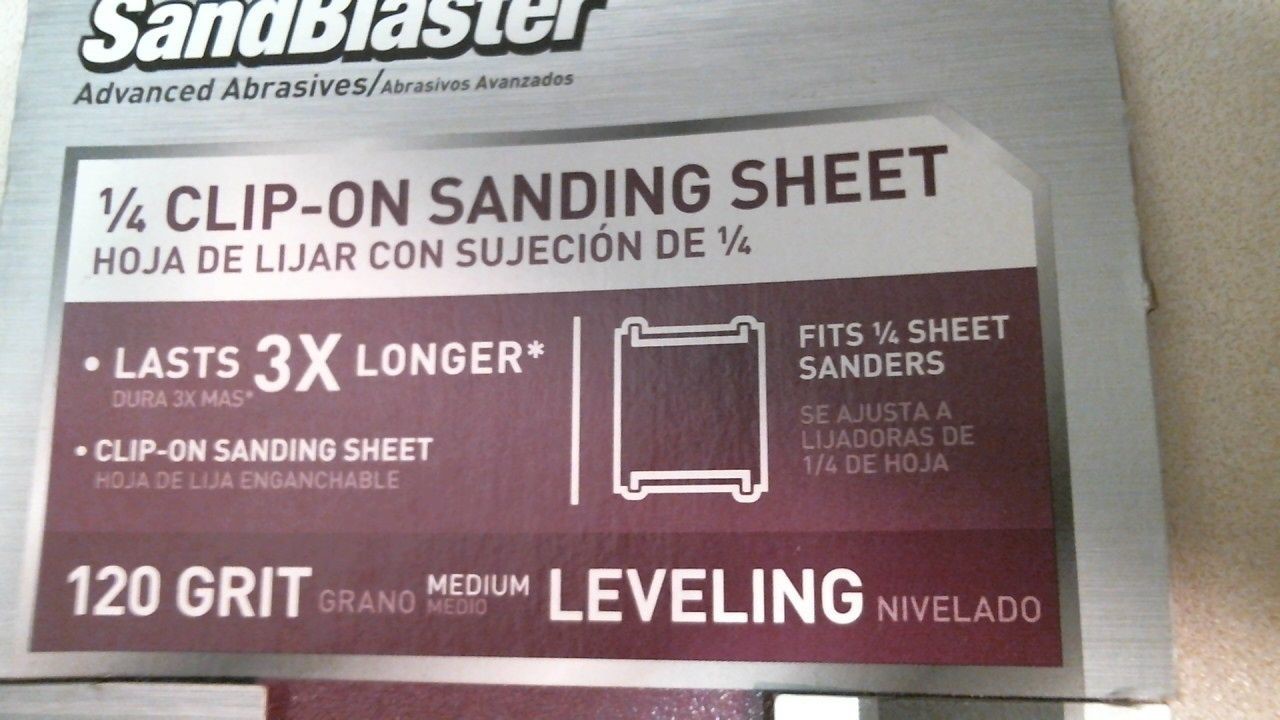 3M SandBlaster 9664SB-ES 1/4 Clip-On Sanding Sheet 120 Grit, 4 Sheets, FS