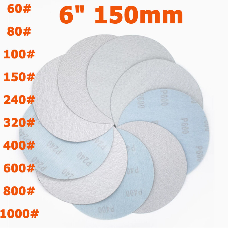 6 Inch 150mm Round Sandpaper Sanding Disc Dry Flocking Disc Pads 60 -1200 Grit