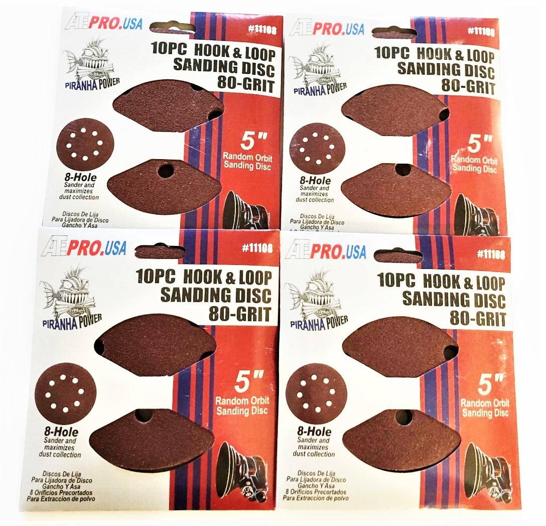 40 ATE PRO 5″ HOOK AND LOOP 8 HOLE SANDING DISCS 80 GRIT ORBITAL SANDER #11108