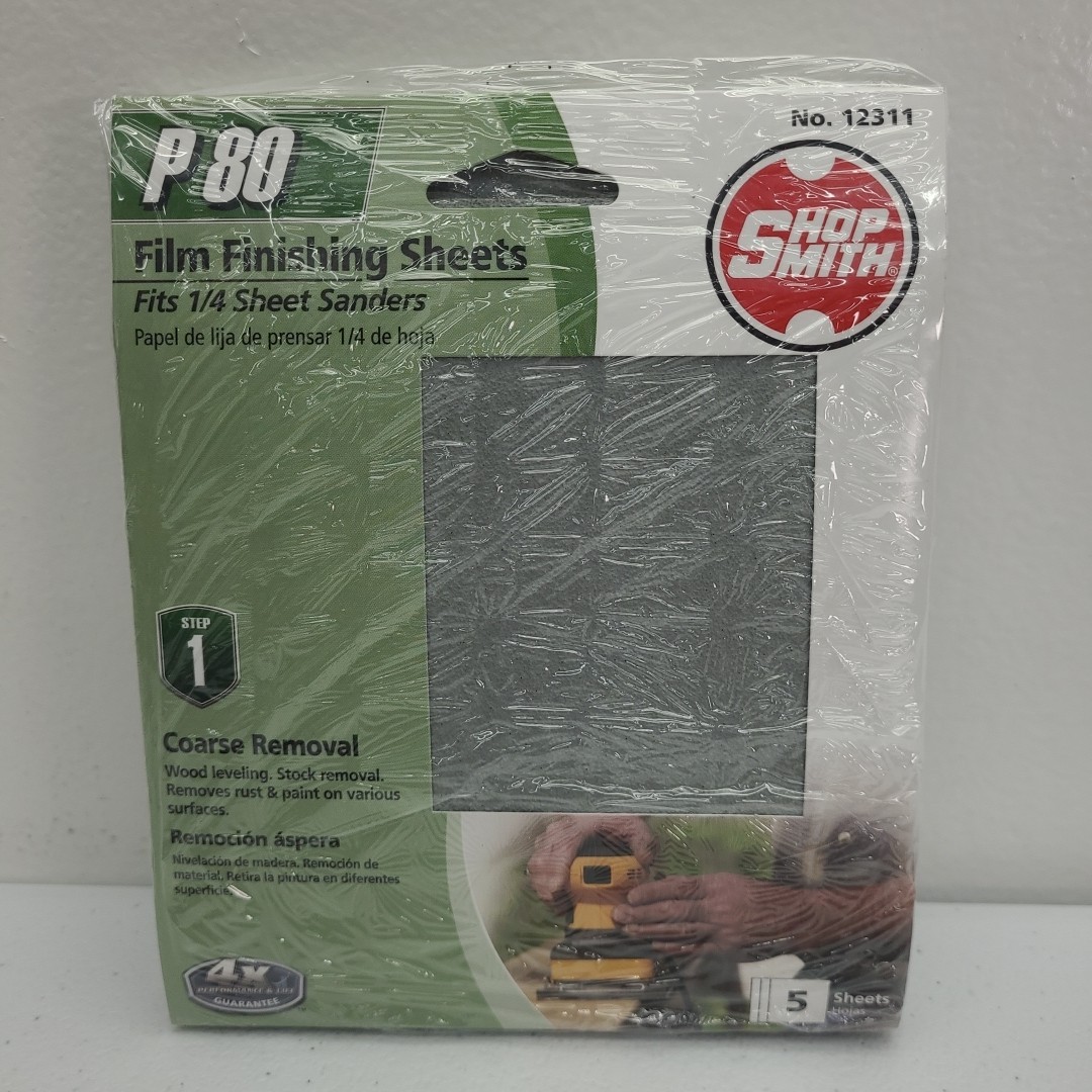 Shopsmith Film Finishing Sheets P80 Grit Sandpaper 1/4″ Sanders Case Of 50
