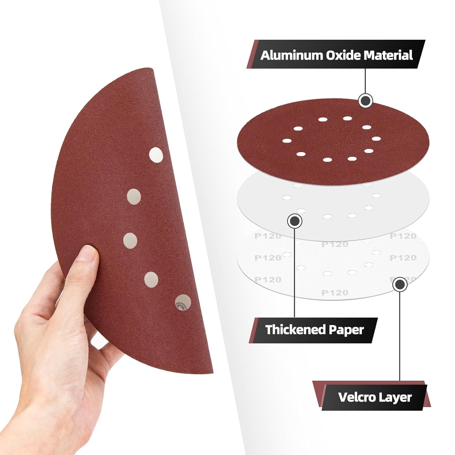 50pcs 9 inch 10 Hole Sanding Discs Set -10 Each of 60 80 120 150 240 Grits, 9″ H
