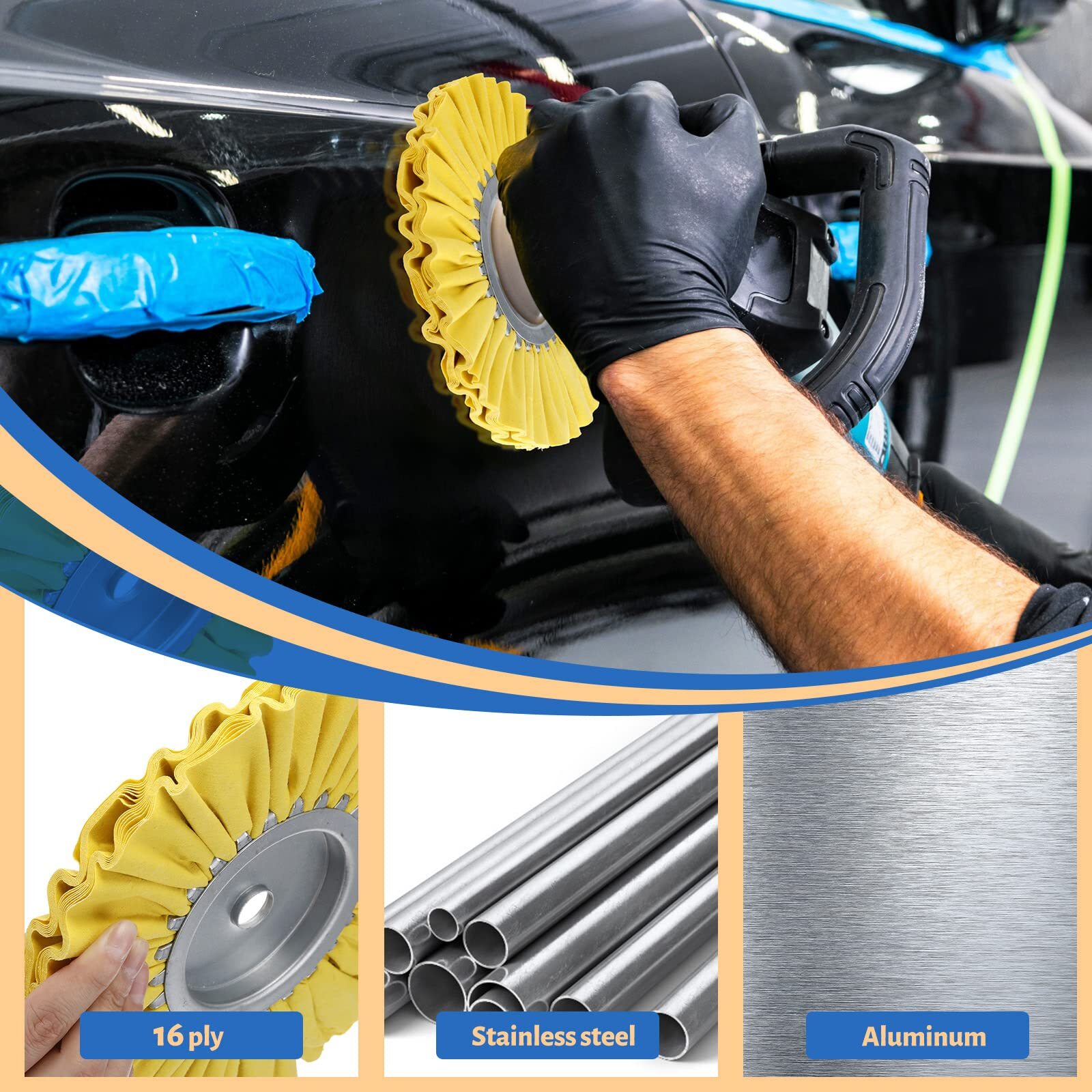 8 Pcs 8″ Airway Buffing Wheel Aluminum Wheel Polishing Kit Safety Flange In Diam