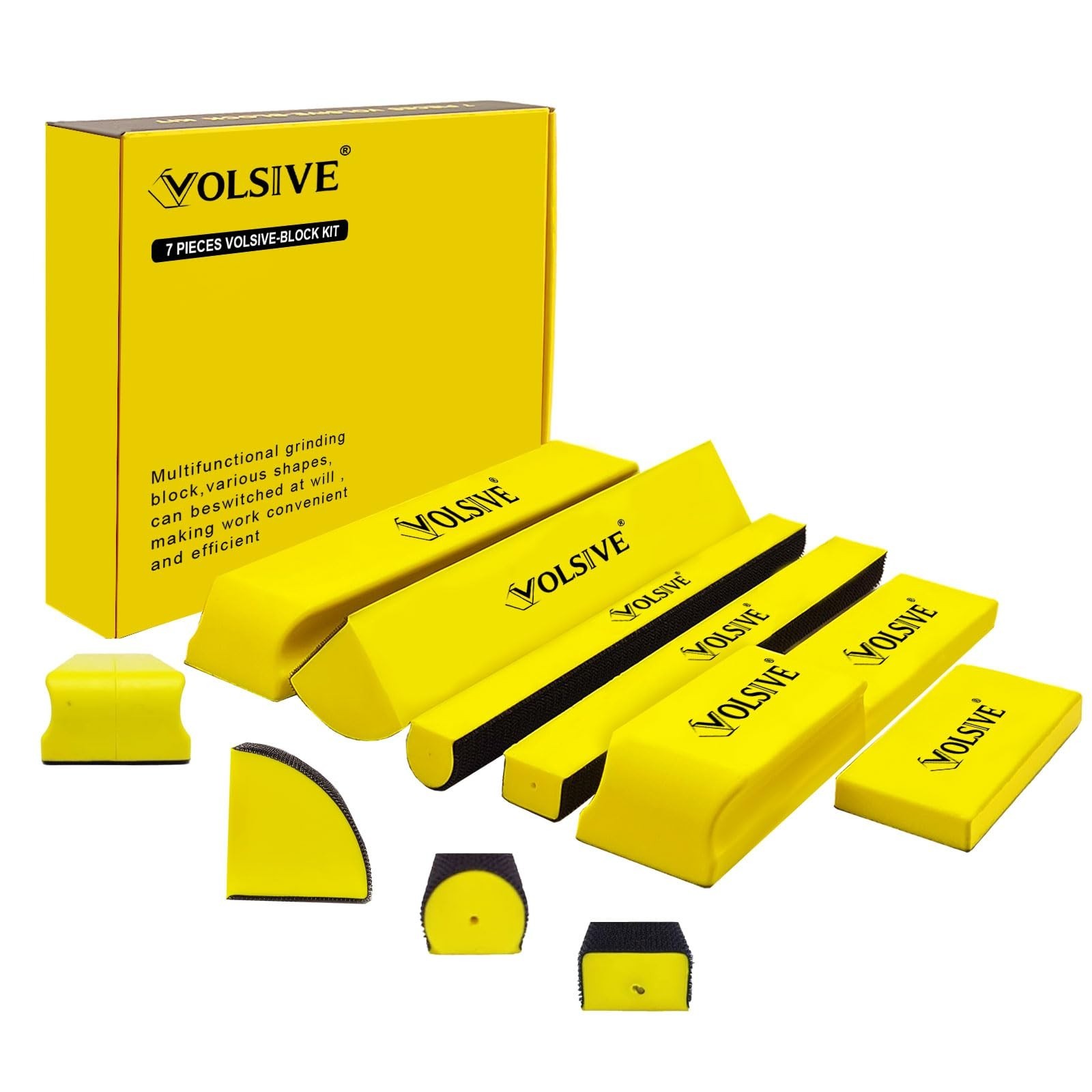 7Pcs Hand Sanding Block Set, Rectangle Handheld Sanding Pad, Hook and Loop Inter