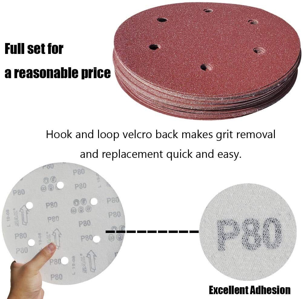 50 Pcs 9-Inch 6-Hole Hook-And-Loop Sanding Discs Sander Paper for Drywall Sander