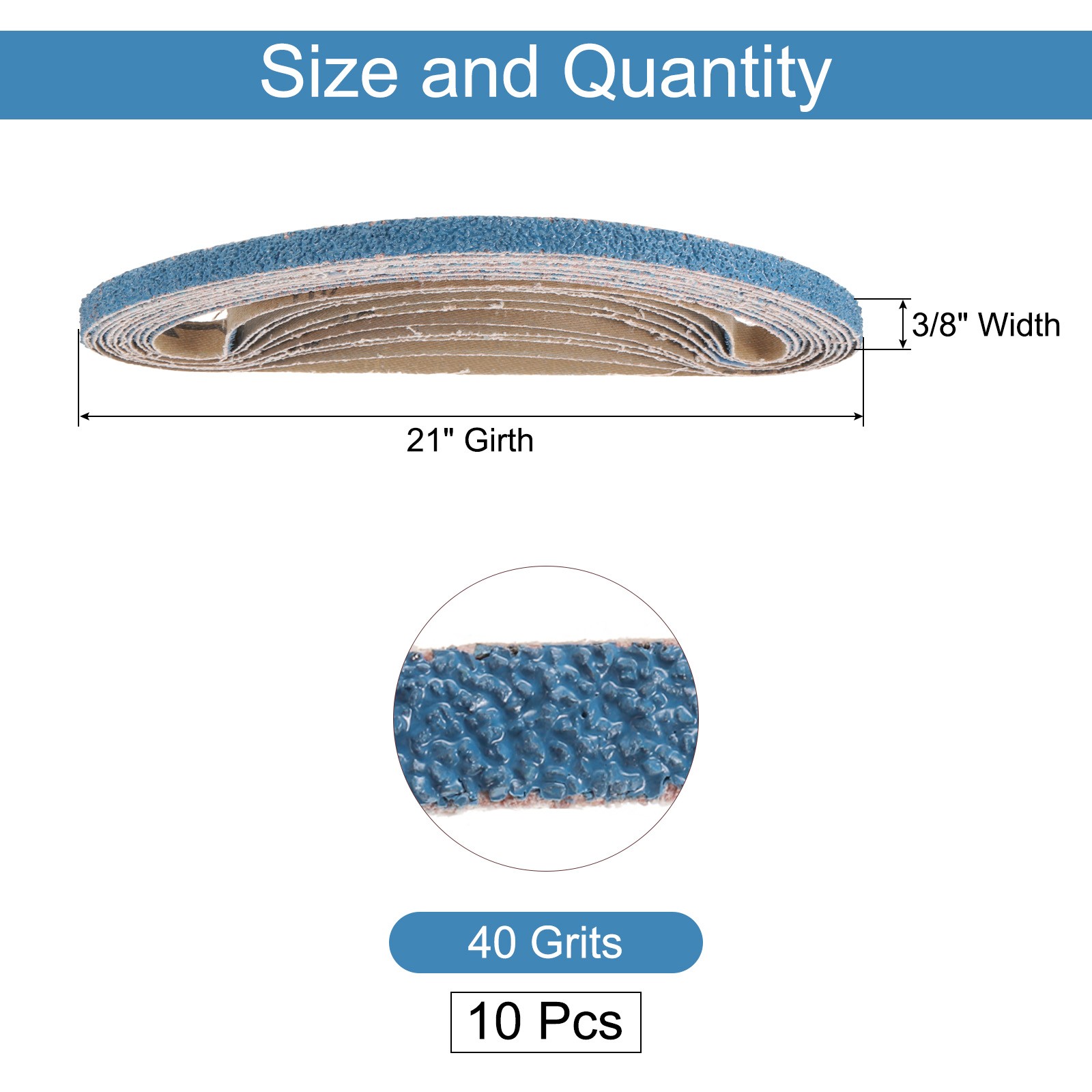 10pcs 3/8″ x 21″ Sanding Belts 40 Grits Zirconia Abrasive Sander Belt
