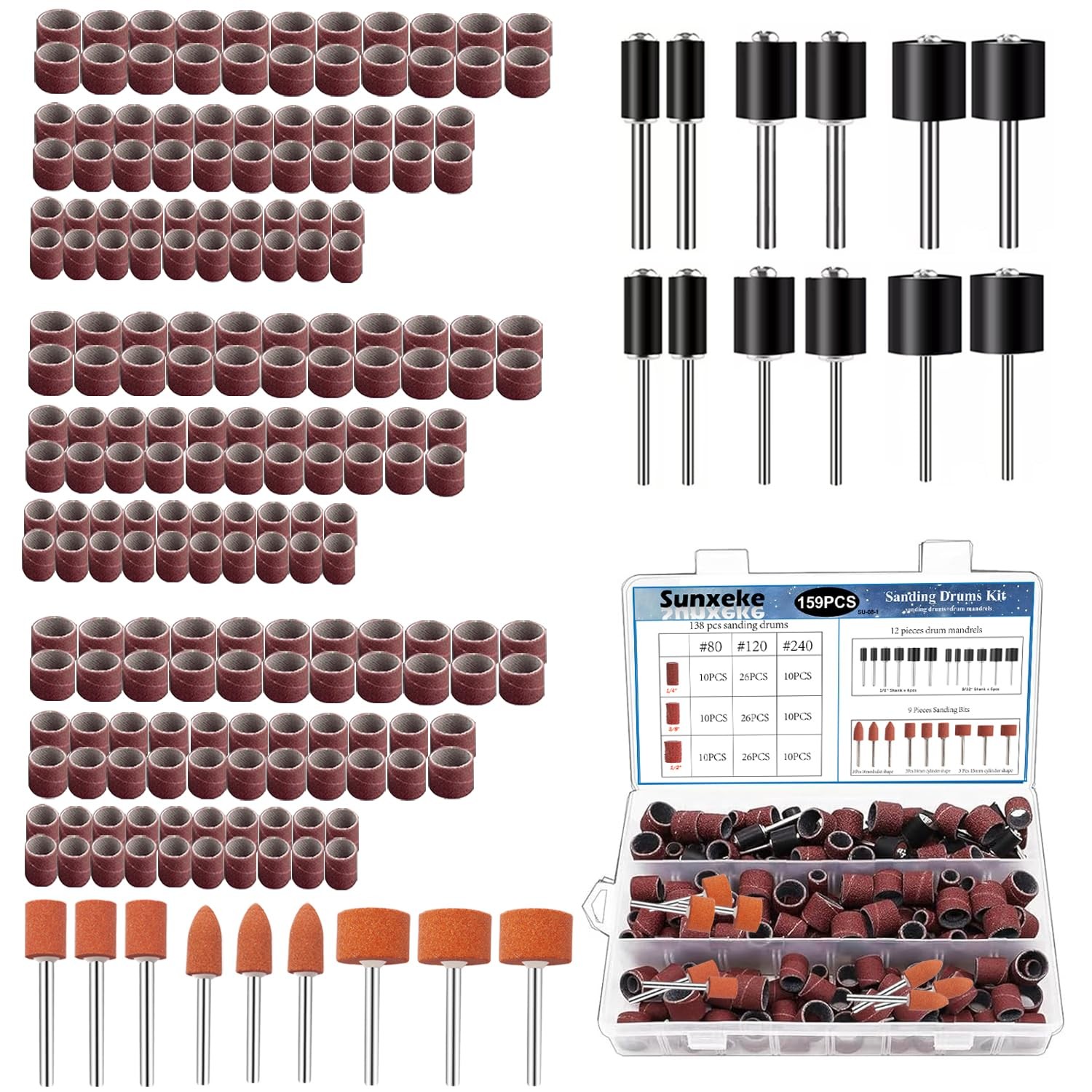 Sunxeke Sanding Drum Set for Most Rotary Drum+Sanding Bits