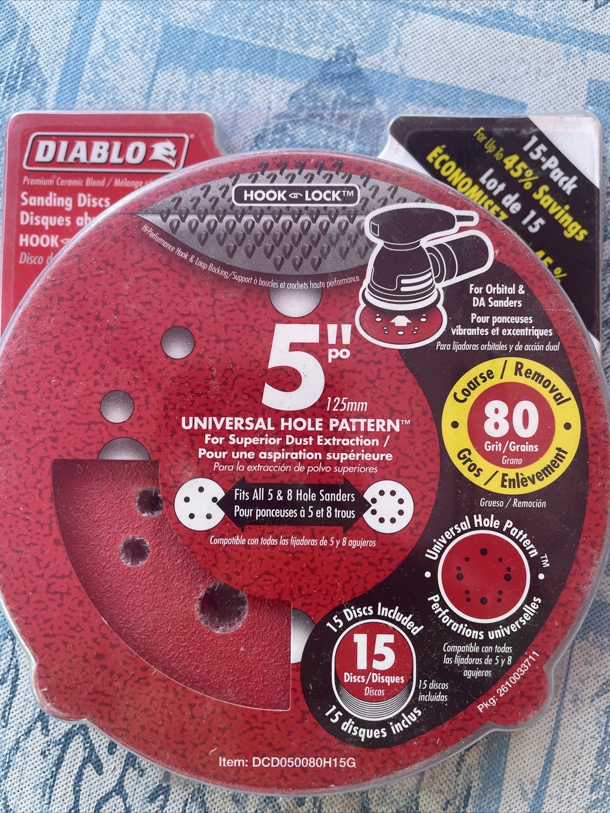 Diablo 5 in. Ceramic Blend Hook and Lock Sanding Disc 80 Grit Coarse 15pack