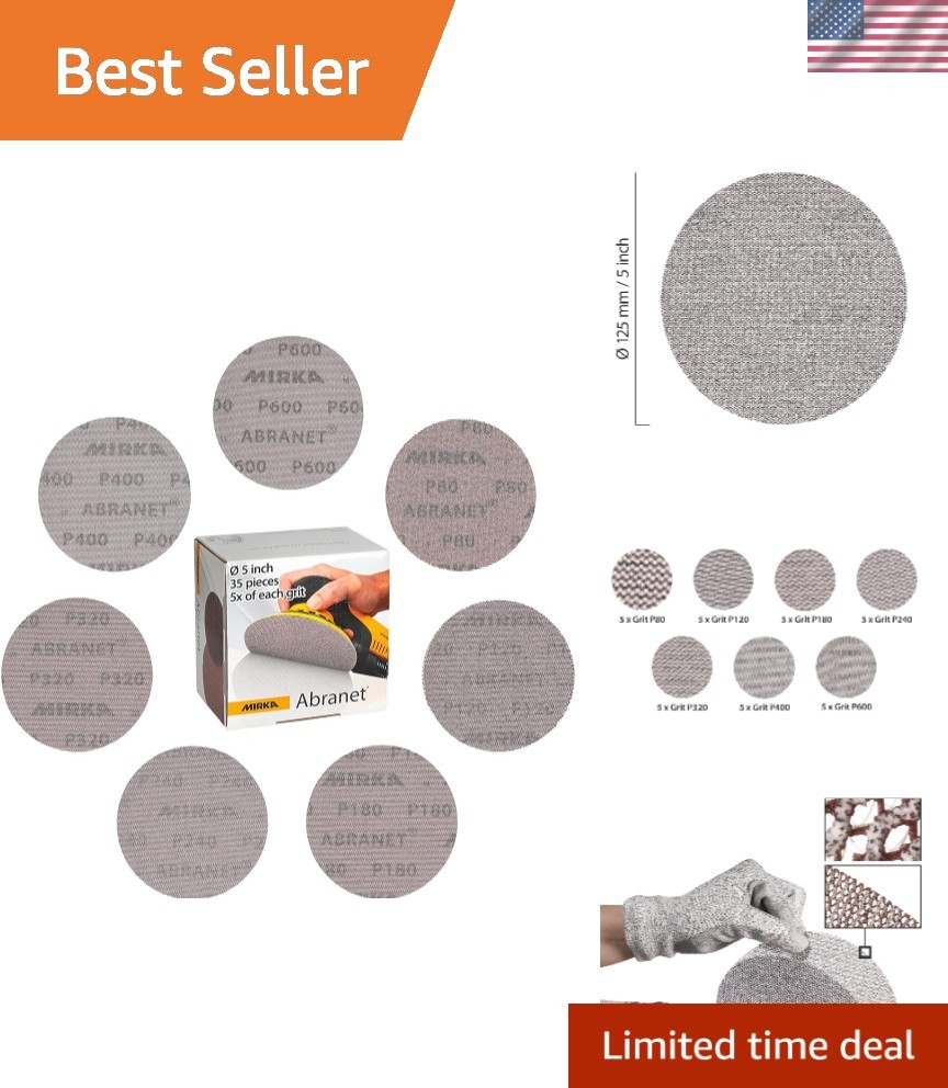 Abranet Sanding Mesh Discs – Assorted Grits 80, 120, 180, 240, 320, 400, 600-…
