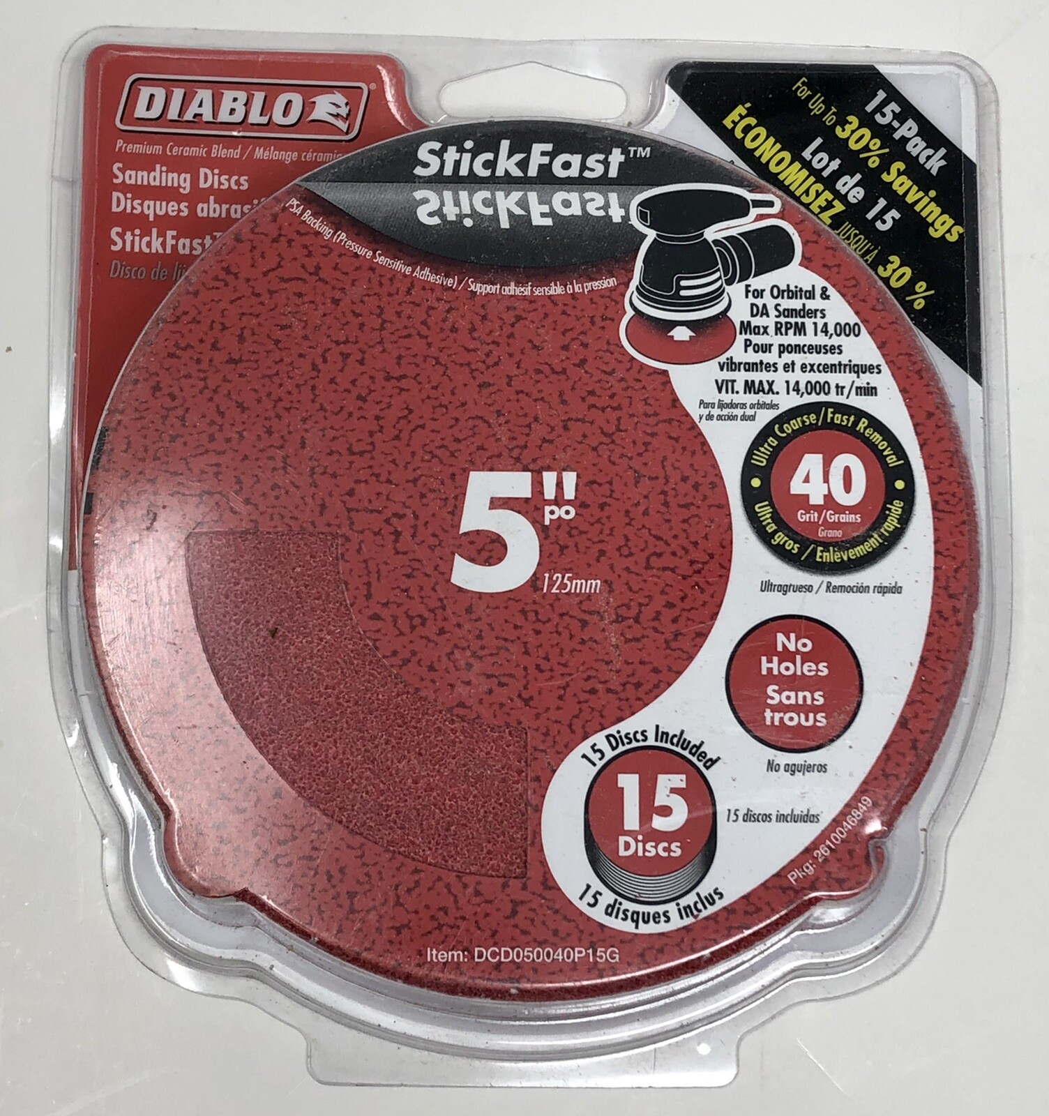 5 In. 40-grit Psa No Hole Sandpaper (15-pack) | Grit Count Diablo Holes Disk