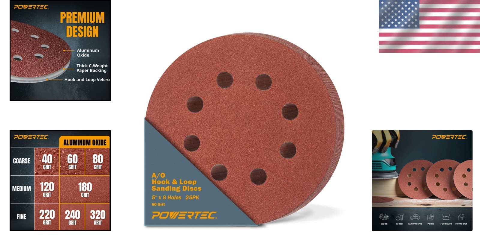 Brand New 25PK 60 Grit Aluminum Oxide Sanding Discs