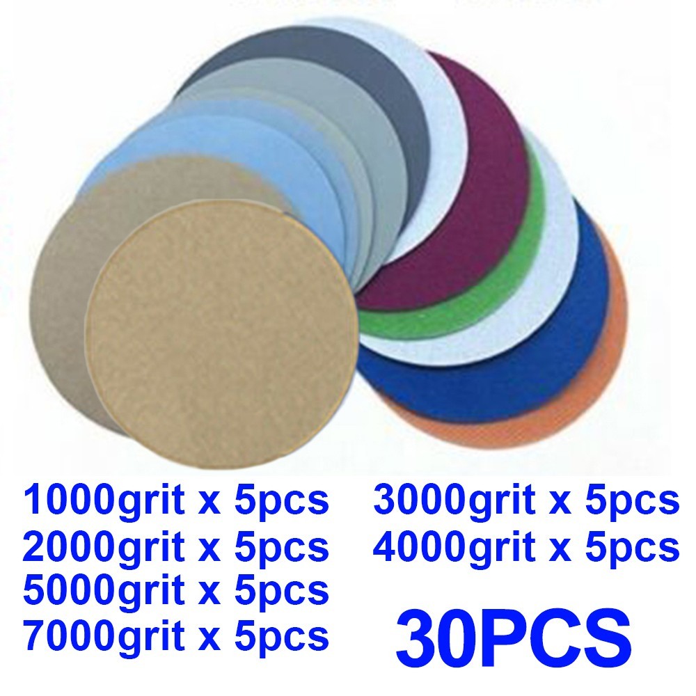 30pcs 3 Sanding Discs Pad 1000-7000 Mixed Grit Wet & Dry Sandpaper Grinding