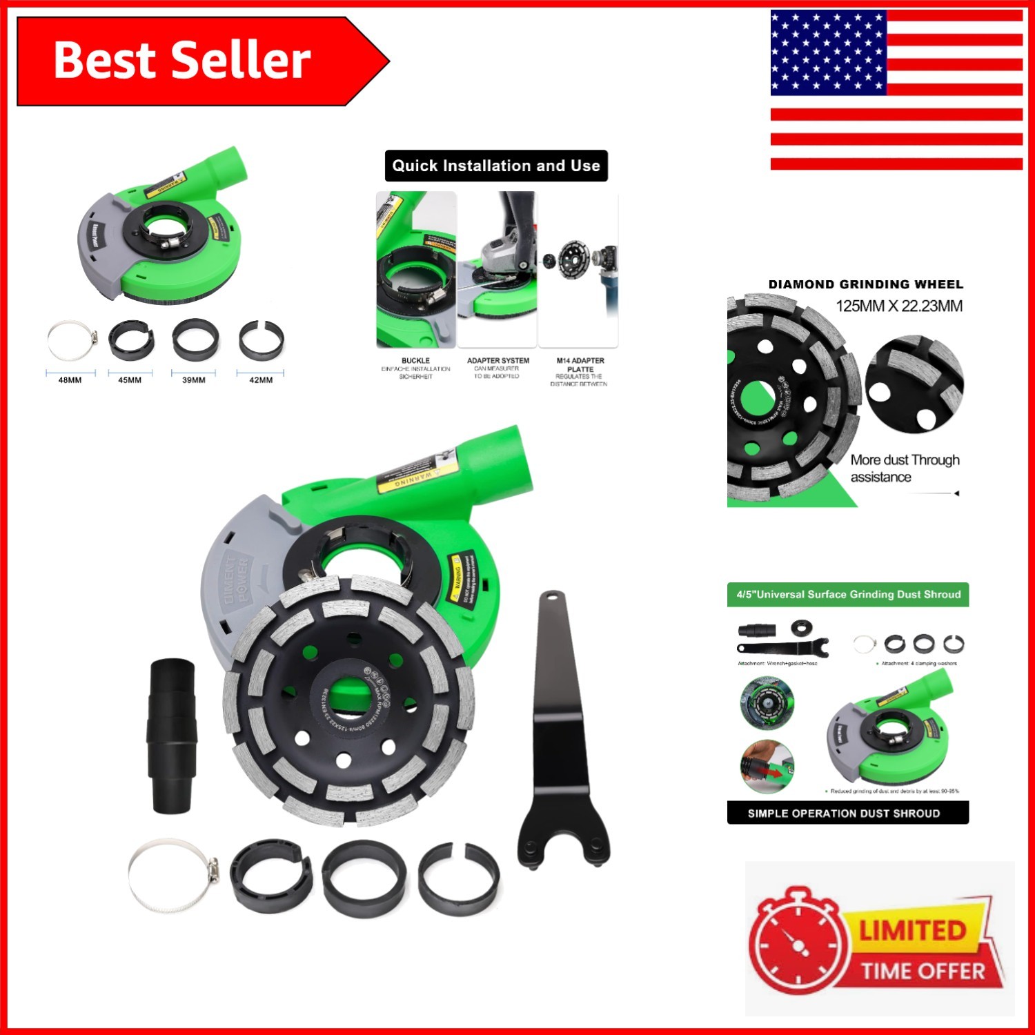 Universal Dust Shroud and 5-Inch Diamond Grinding Wheel – Efficient Dust Control