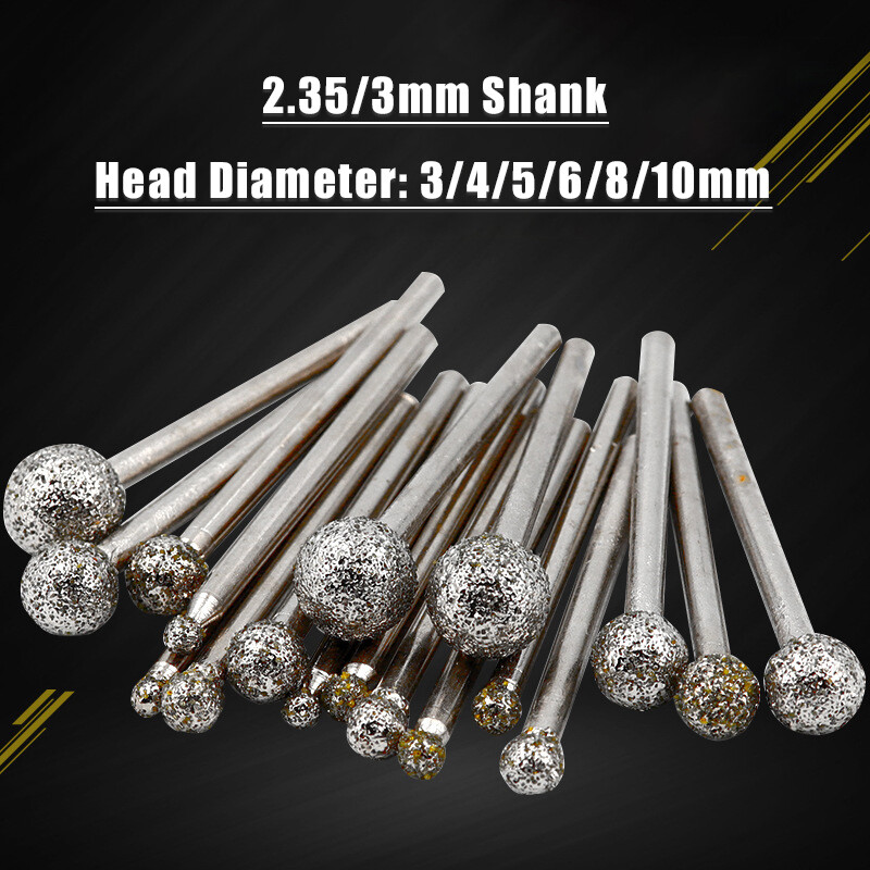 2.35/3mm Shank Spherical Diamond Grinding Head Burr Drill Bit 60 Grit Coarse