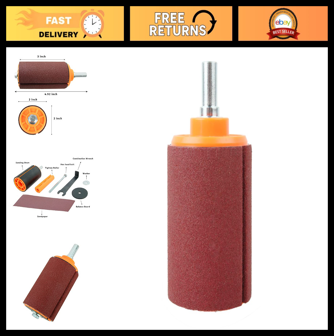 2″ x 3″ Sanding Drum Kit for Drill or Drill Press – Woodworking Tool Accessory