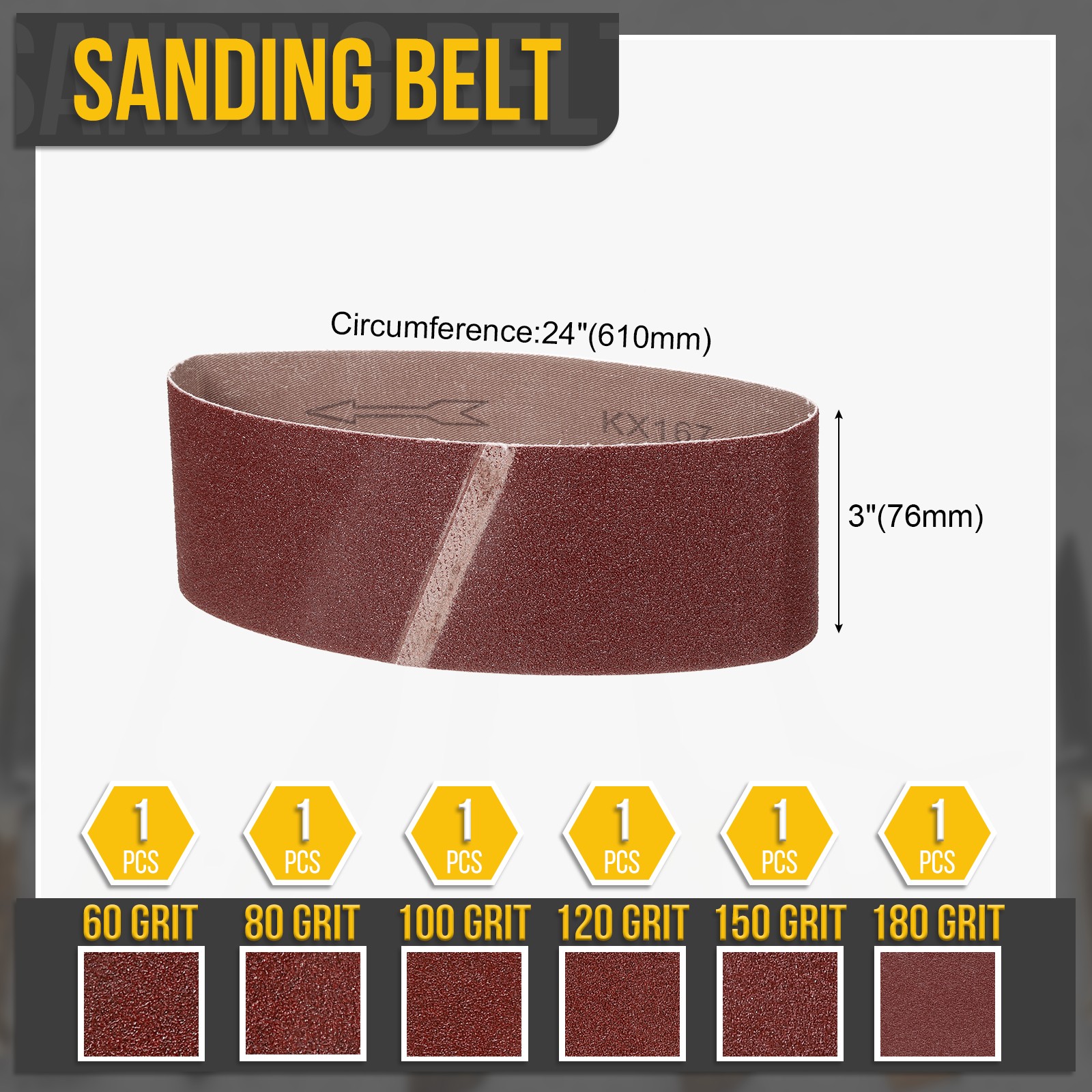3 x 24 Knife Sharpener Belt Set,6 Piece 60/80/100/120/150/180 Grit for Carving