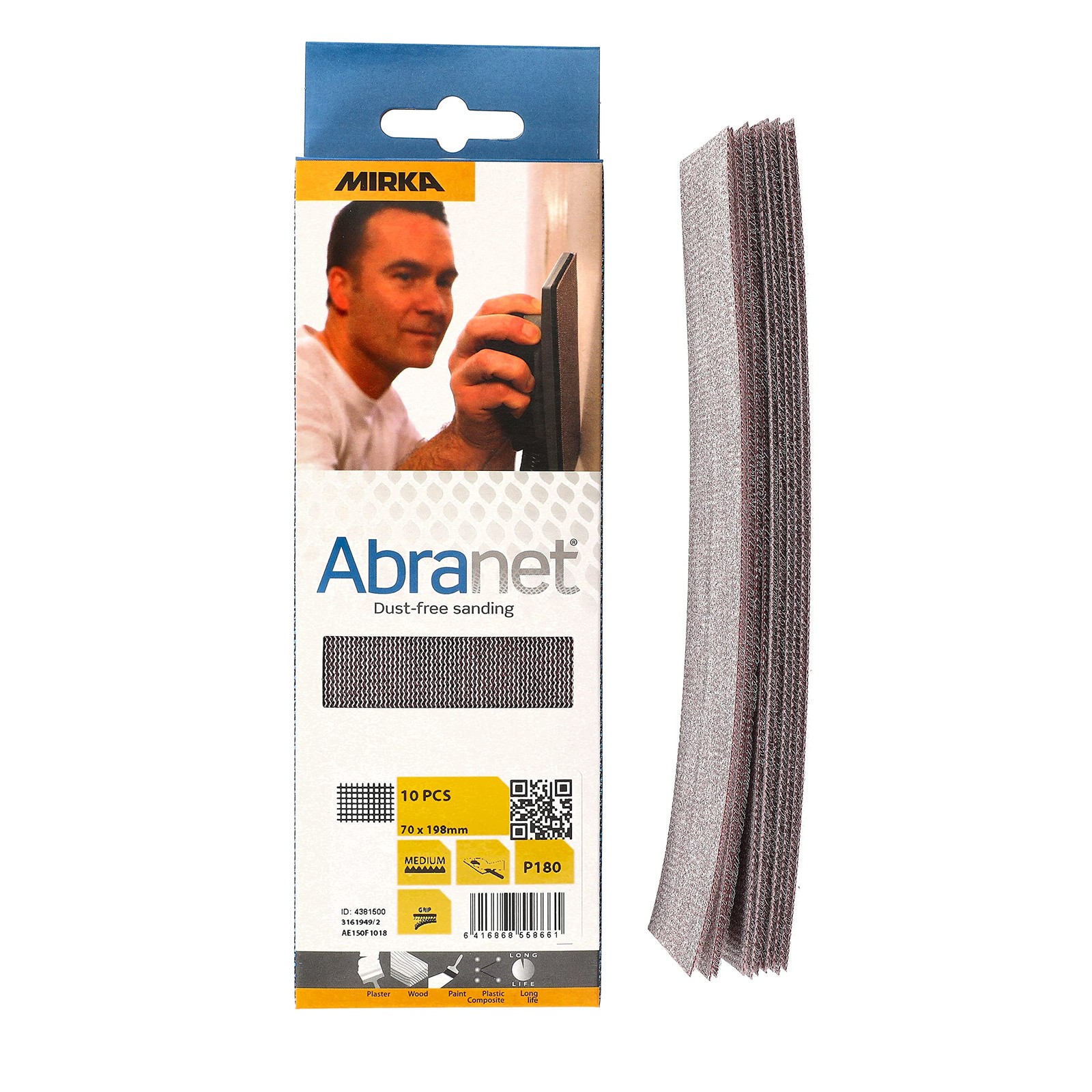 Mirka Abranet Net Sheets Sandpaper 2.75 x 8 inch Grit 180 10 pcs