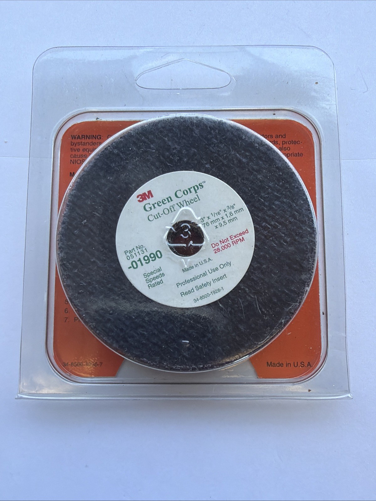 3M 01990 Green Corps 3″ x 1/16″ x 3/8″ Cut-Off Wheel, (Pack of 5) Brand New!