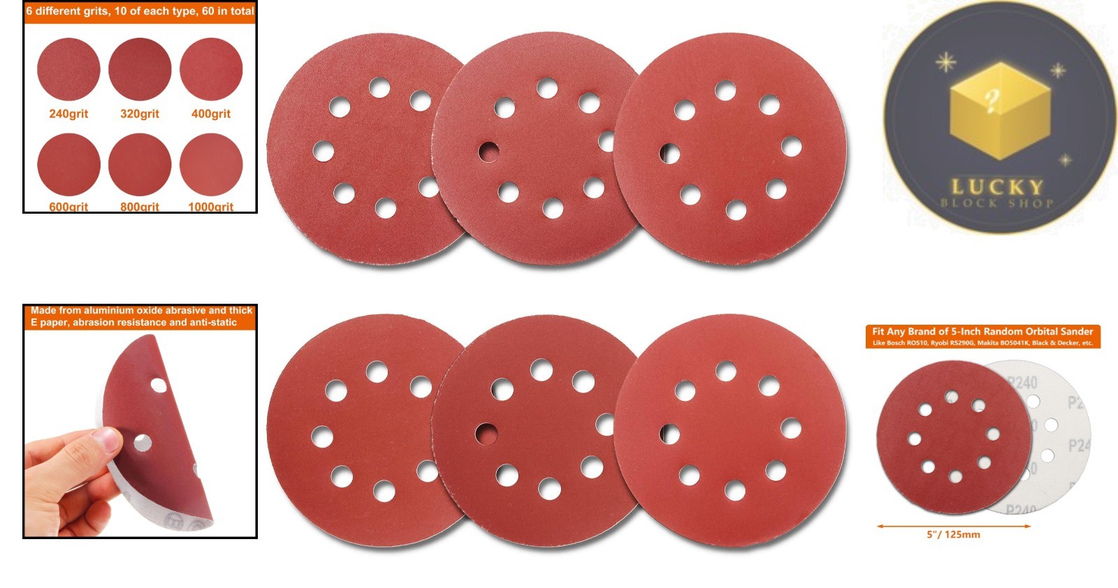 Versatile 60Pcs Sanding Discs 5 Inch with Multiple Grits for Perfect Finishes