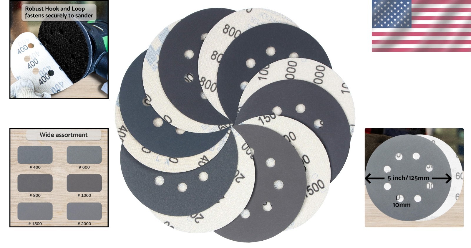 Wet Dry Sanding Discs Hook Loop 60pcs Grit 400 600 800 1000 1500 2000 Silicon…
