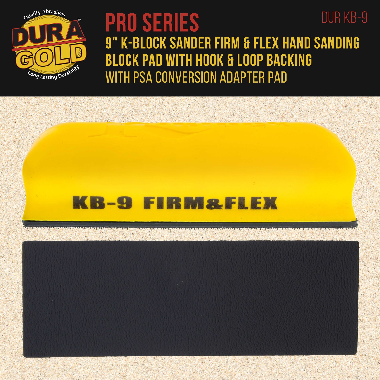 9″ K-Block Sander Firm & Flex Hand Sanding Block, Hook & Loop Backing, PSA Sand