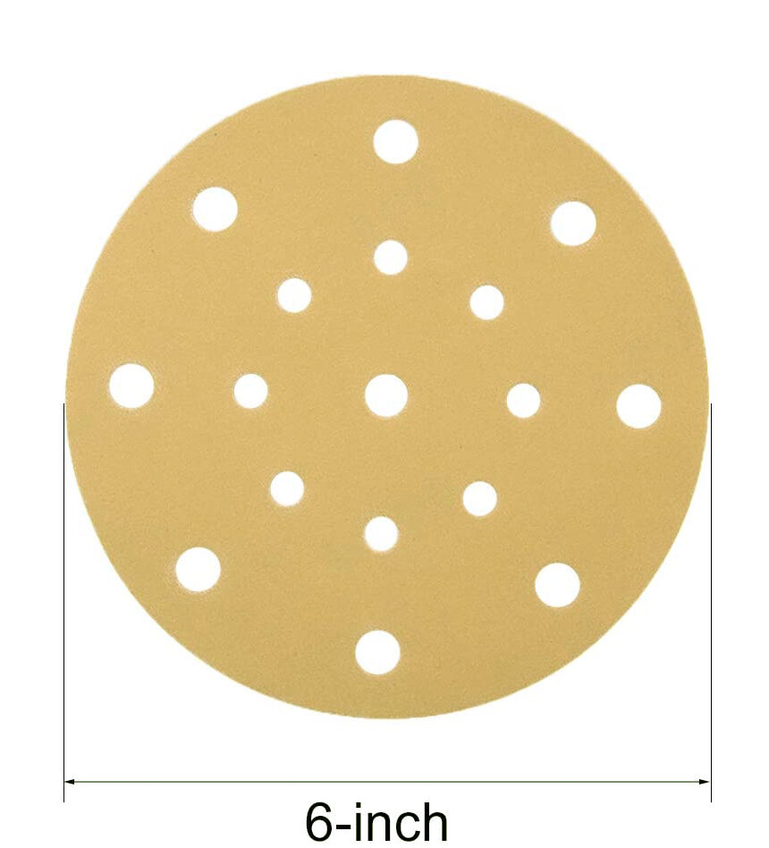 50PCS 6in 17-H Gold Sanding Discs P180 Hook And Loop Random Orbital Sander Paper