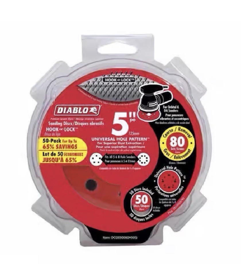 Diablo 5” 80 Grit Sanding Discs 50 Pack Hook & Loop Orbital Sander Universal