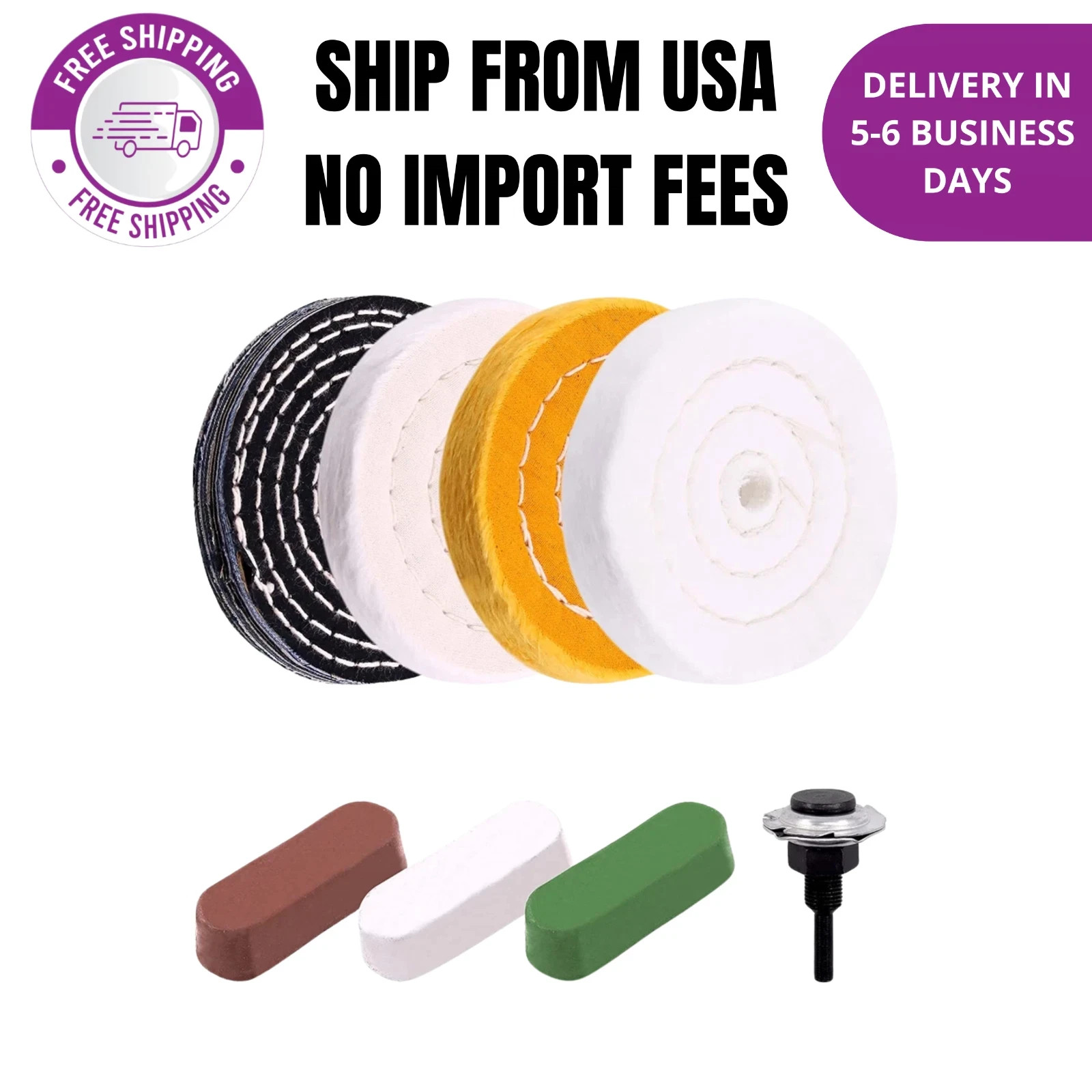 8 Pcs 4 Inch Buffing Polishing Wheel Kit with 1/2″ Arbor Hole FREE SHIPPING