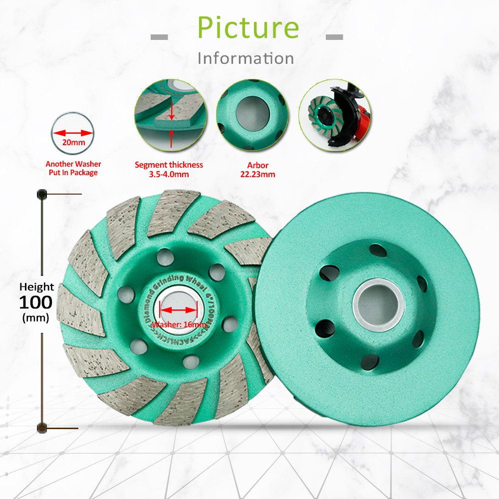 2pcs Diamond Grinding Wheel Disc 4” / 100mm Grinding Concrete Marble Masonry