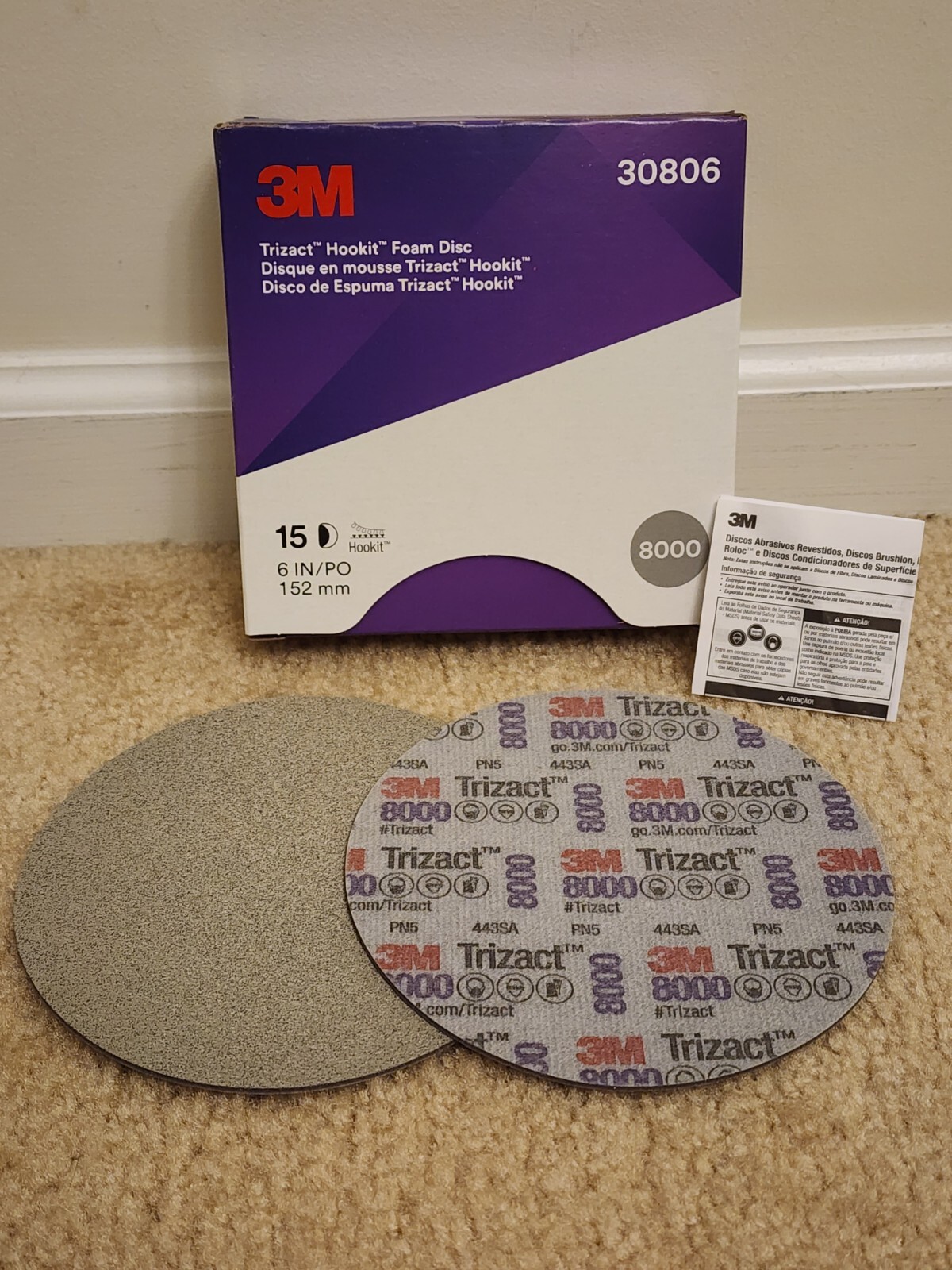 3M 30806 Trizact Hookit Foam Discs, 6 in 8000 grit (1 Single Disc) Fast Same Day